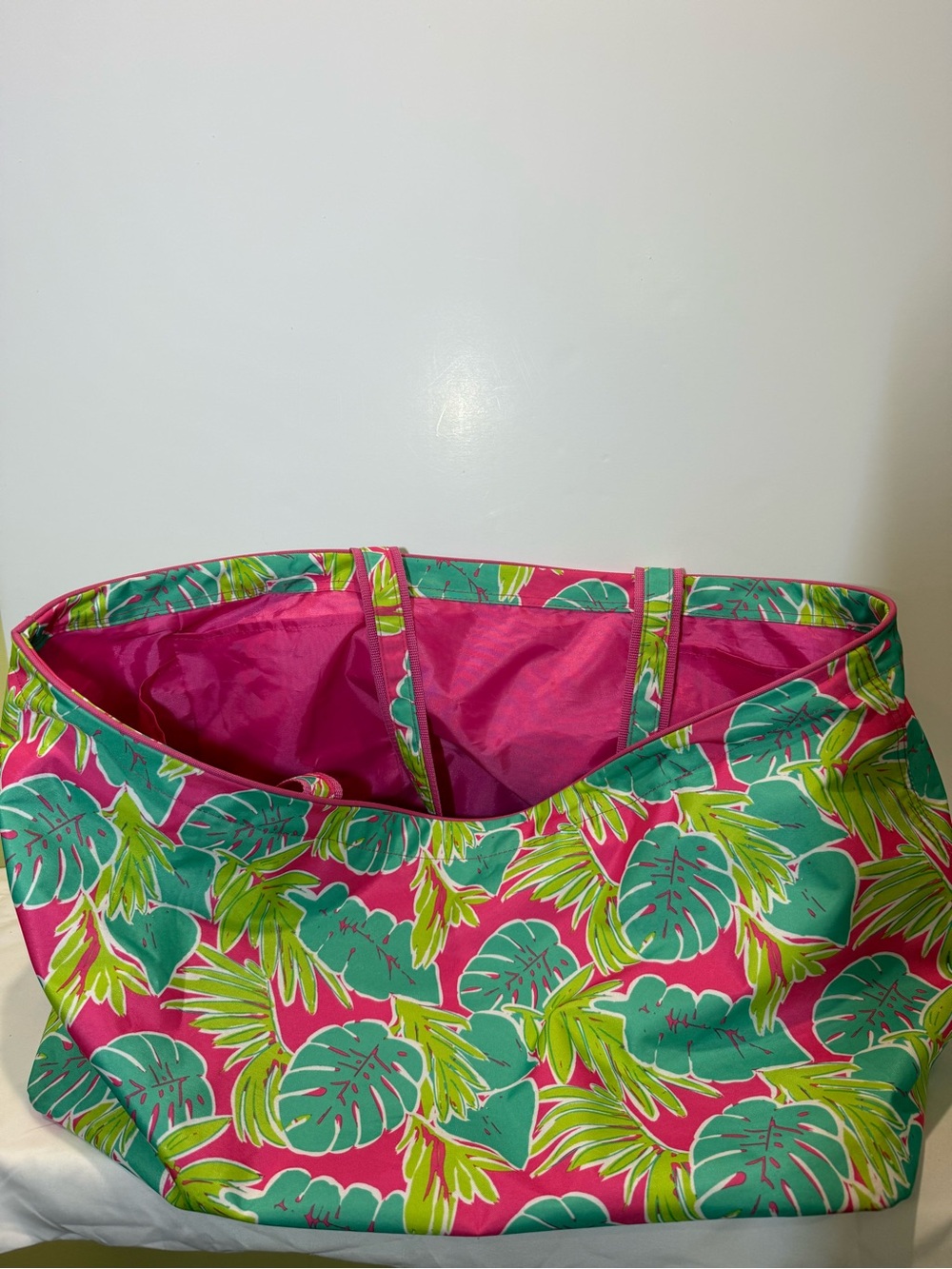 Pink Tropical Leaf Tote Bag